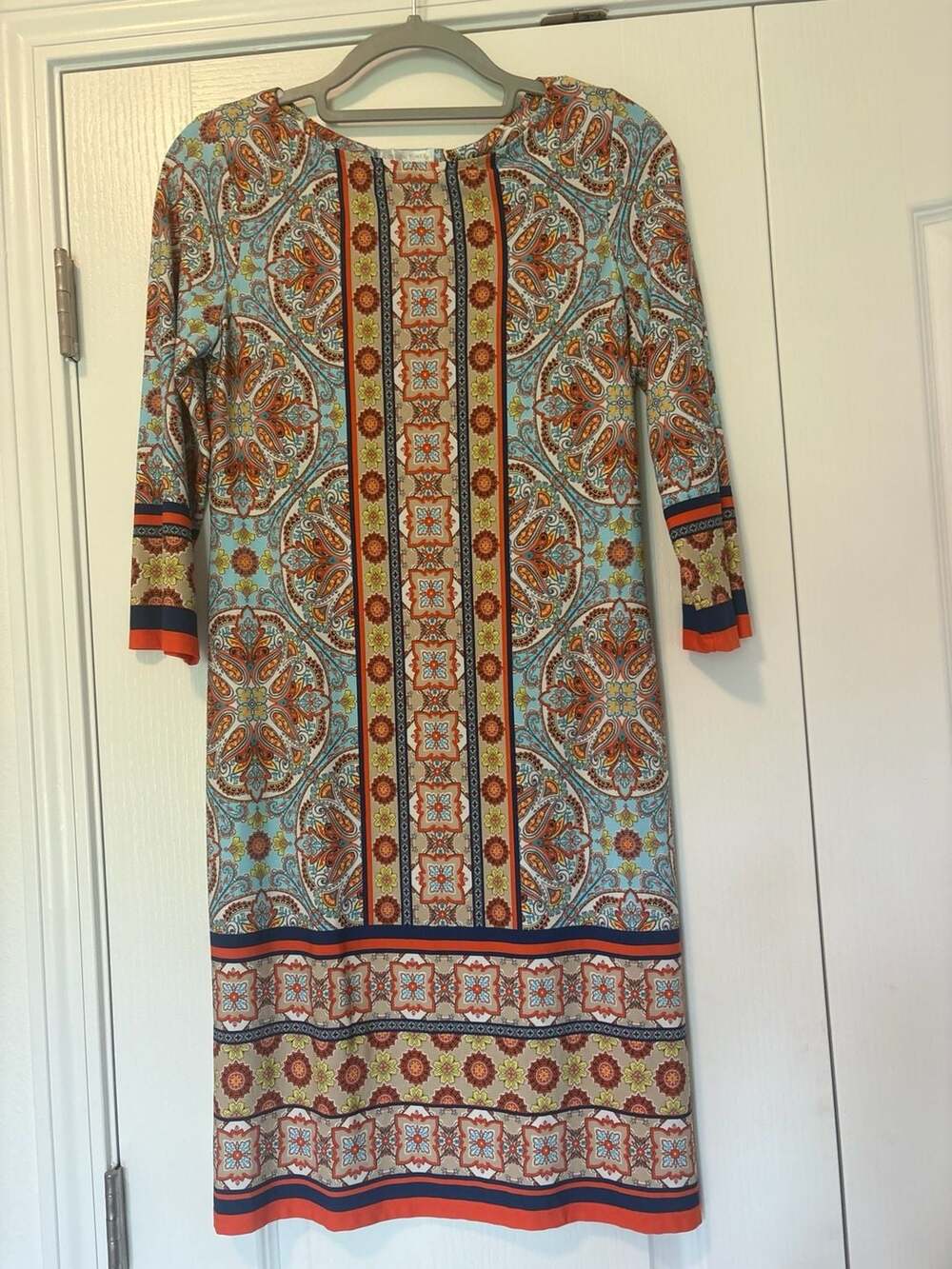 London Times Paisley and Geometric Print 3/4 Sleeve Sheath Dress
